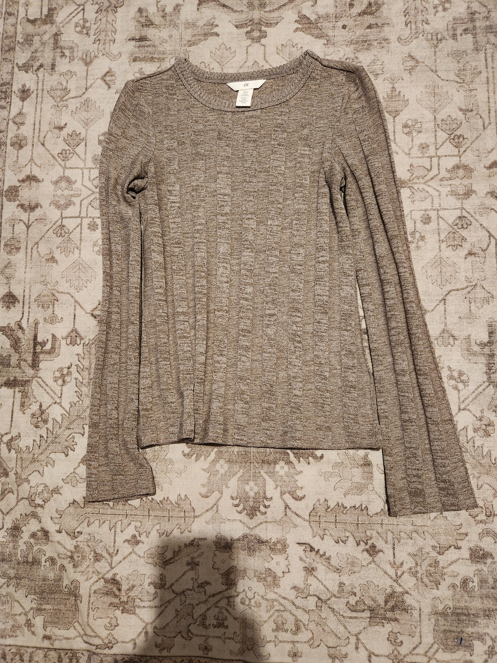 H&M Ribbed Long Sleeve Crewneck Top - Heather Gray